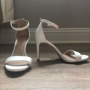 White 3.5” heels with ankle strap